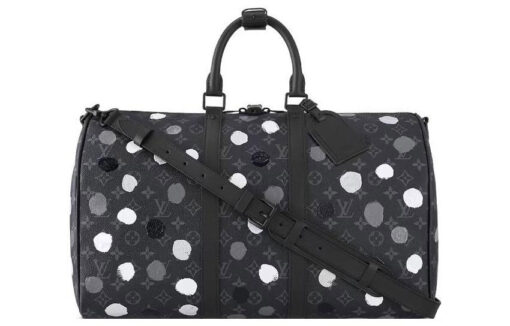 LOUIS VUITTON 야요이 쿠사마 콜라보레이션 키폴 소가죽 패치워크 캔버스 핸드백, 숄더 백, 크로스백, 여행 백 남성 블랙 L45*W20*H27cm
