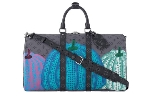 LOUIS VUITTON 야요이 쿠사마 콜라보레이션 키폴 코팅 캔버스 및 소가죽 여행 백, <브랜드_1>e 어깨 크로스백, 핸드백 남성 그레이 L45*W20*H27cm
