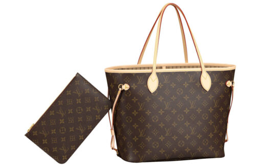 LOUIS VUITTON NEVERFULL 코팅 캔버스 및 소가죽 트림 토트 가방, 쇼핑백, 핸드백 M 여성 브라운 L31*W14*H28cm